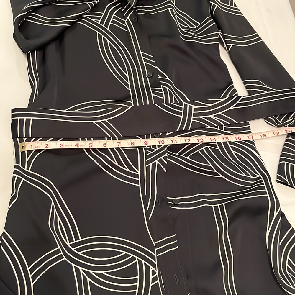 H&M Women’s Size Medium Long Satin Sheath Dress With Belt Black and White - Picture 10 of 14
